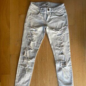 American Eagle Super Low Rise Distressed Light Blue Skinny Jeggings